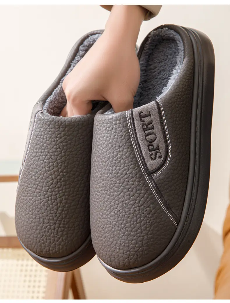Winter New Cotton Slippers for Men, Extra Large Size, Furry, Indoor, Non-Slip, Warm, Thick-Soled, Fleece-Lined, Thickened for Men — feature 14