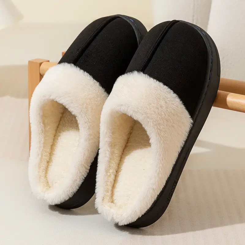 Cotton Slippers Women's Autumn and Winter Indoor Home fleece-lined Thick-soled Shoes with Shit and Shit to Keep Warm Couple's Shoes - Image 3