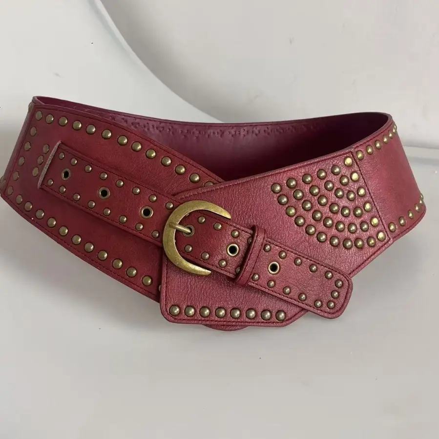 Maroon Wide Waist Cover with Gold Buckle & Studded Design - Image 12