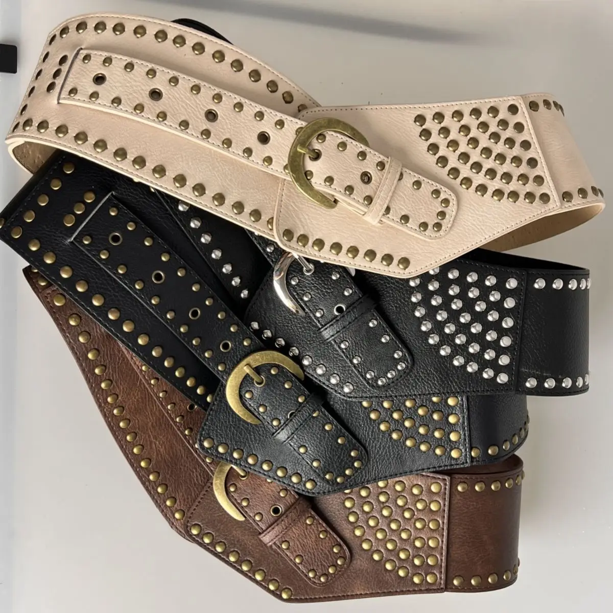 Maroon Wide Waist Cover with Gold Buckle & Studded Design — feature 12