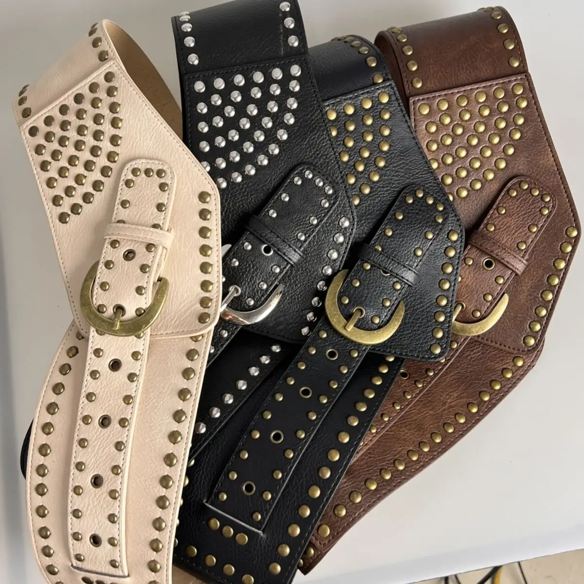 Maroon Wide Waist Cover with Gold Buckle & Studded Design — feature 15