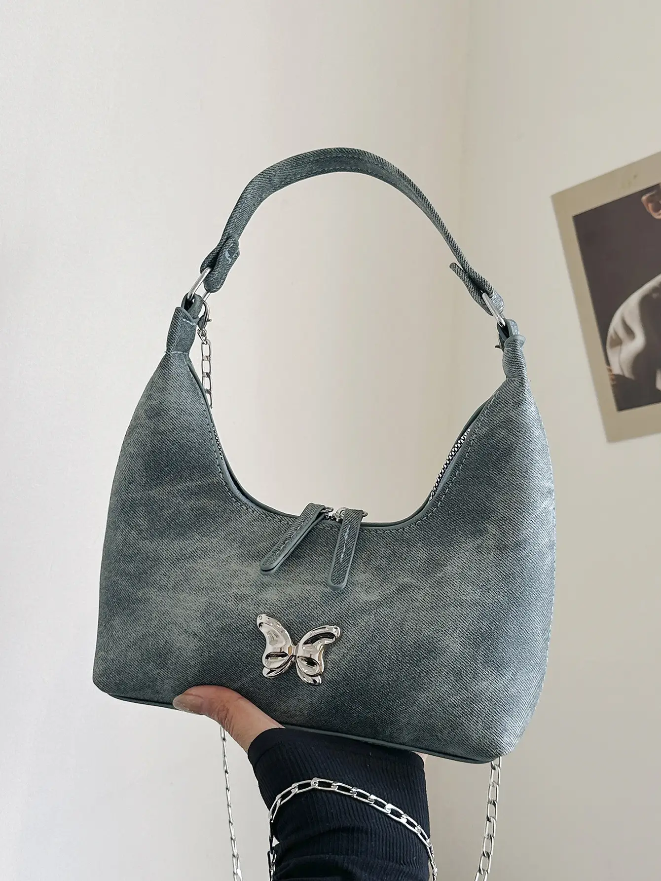Black Butterfly Chain Shoulder Bag Large Capacity - Image 5