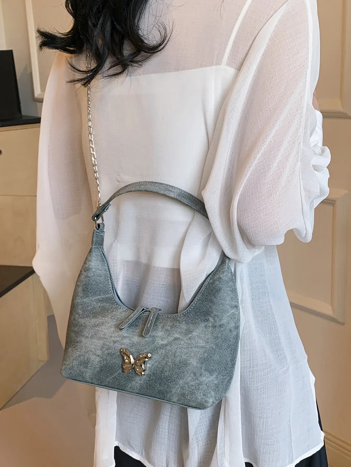 Black Butterfly Chain Shoulder Bag Large Capacity - Image 6