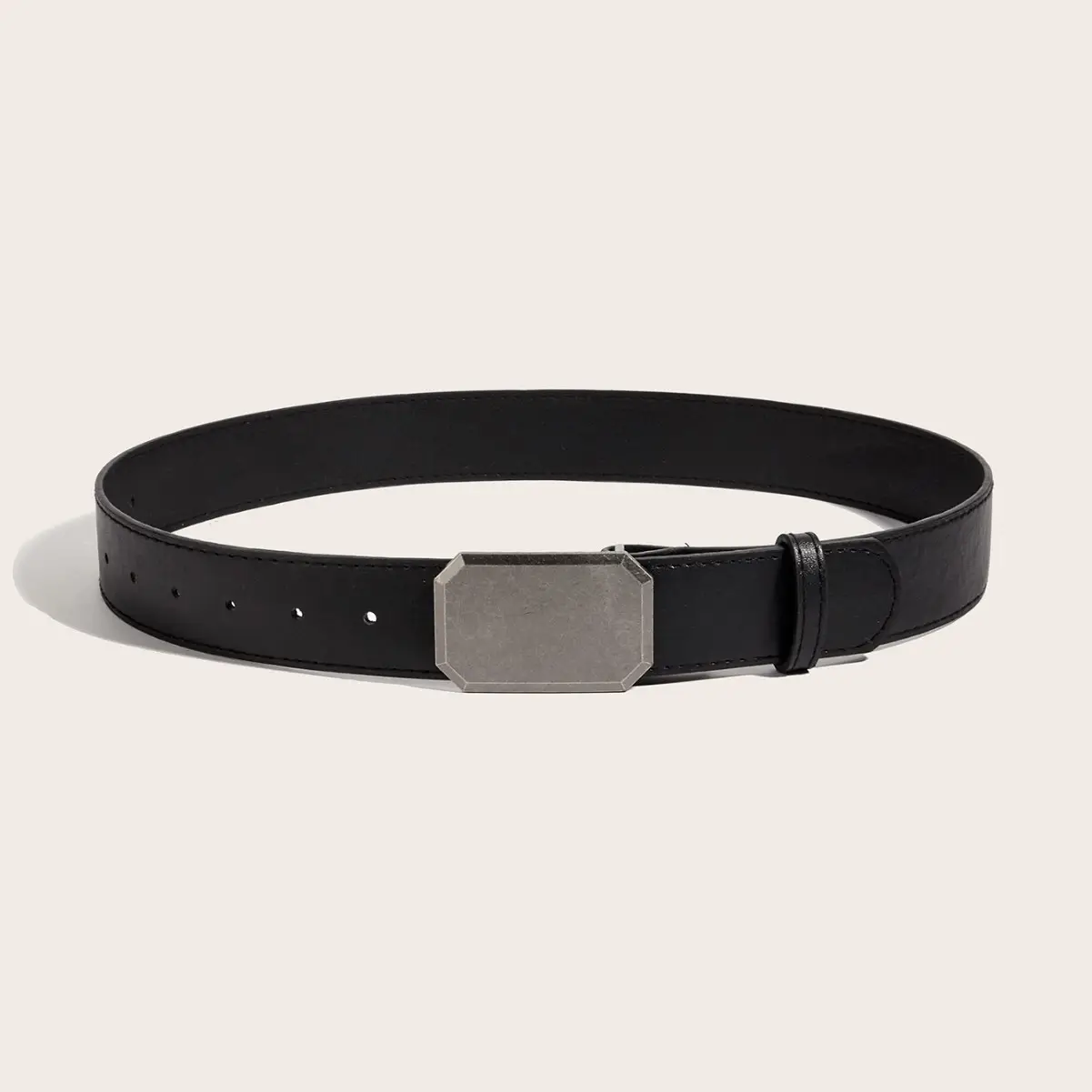 Women's Black Decorative Belt with Smooth Buckle