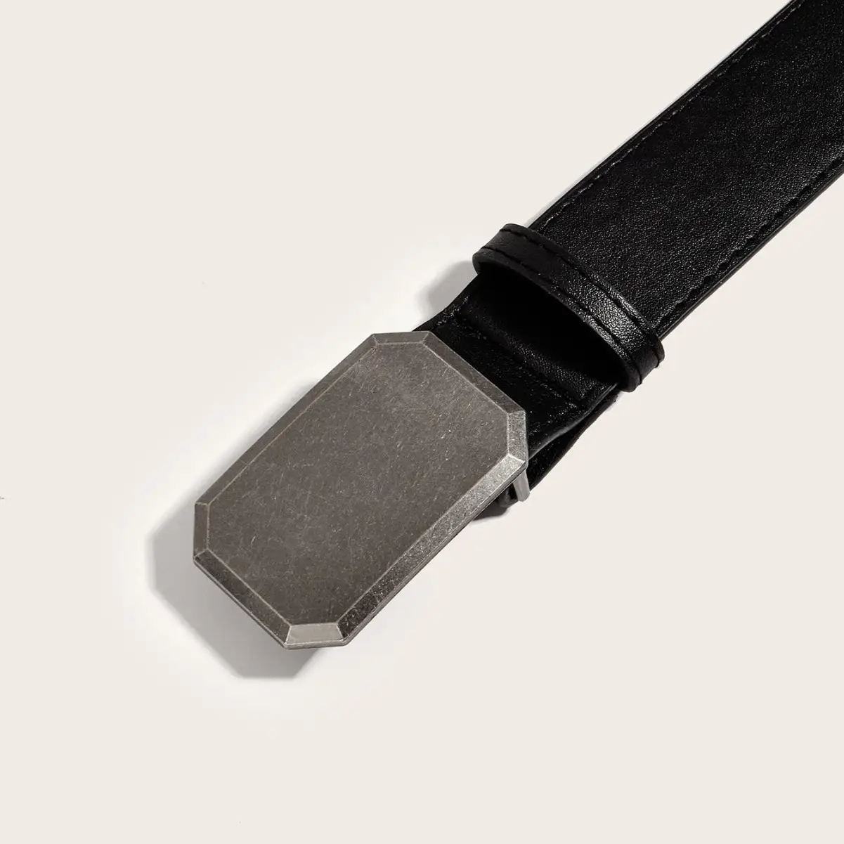 Women's Black Decorative Belt with Smooth Buckle