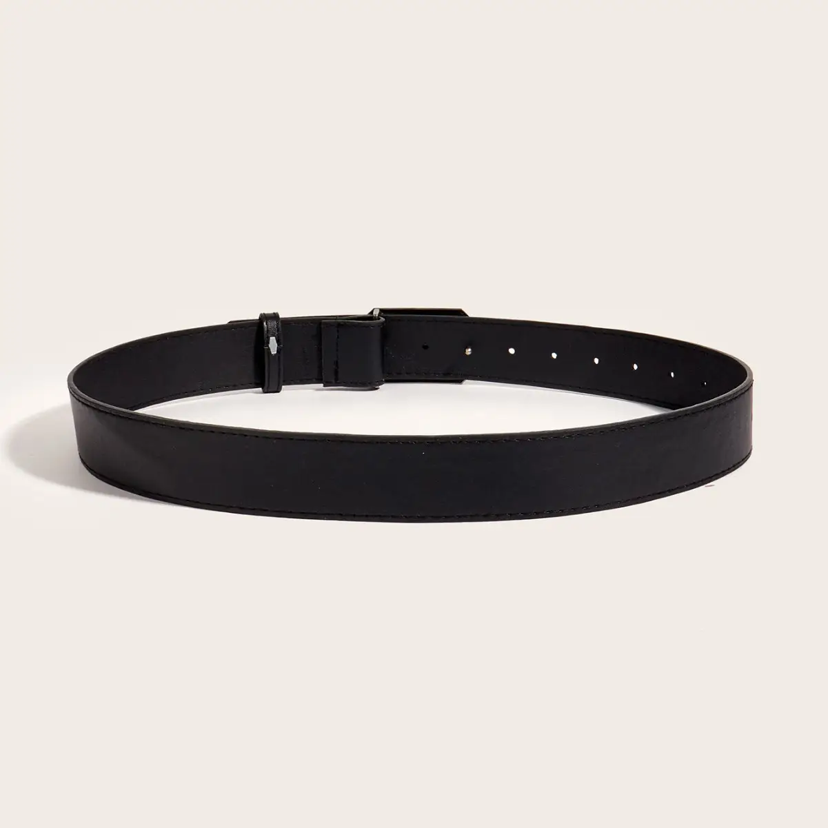 Women's Black Decorative Belt with Smooth Buckle