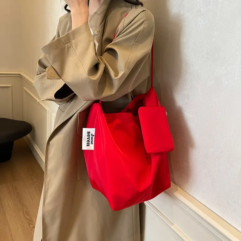 Red Nylon Shoulder Bag Women Large Capacity - Image 5
