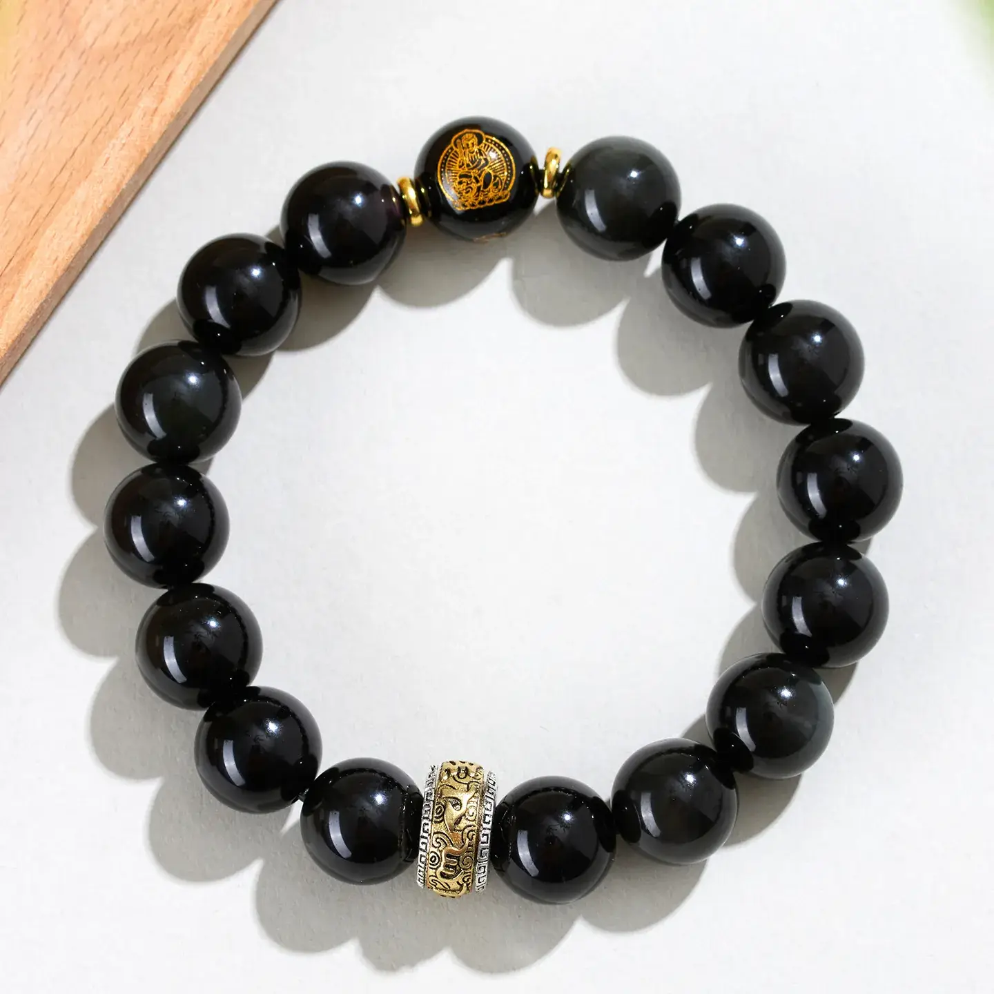 Obsidian 8-Character True Word Bracelet for Men Women - Image 2
