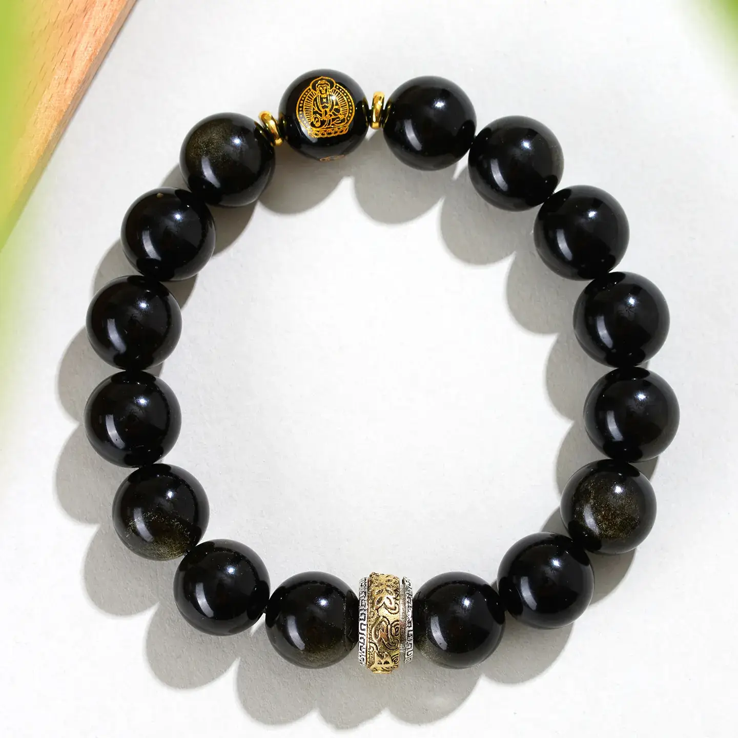 Obsidian 8-Character True Word Bracelet for Men Women - Image 3