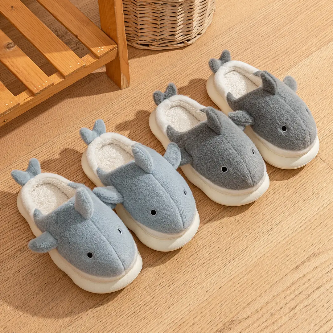 Whale Cotton Slippers Men's Autumn and Winter Indoor Home Non-slip fleece-lined Warm Couple's Non-stinky Foot Cotton Shoes Women's Outer Wear - Image 4