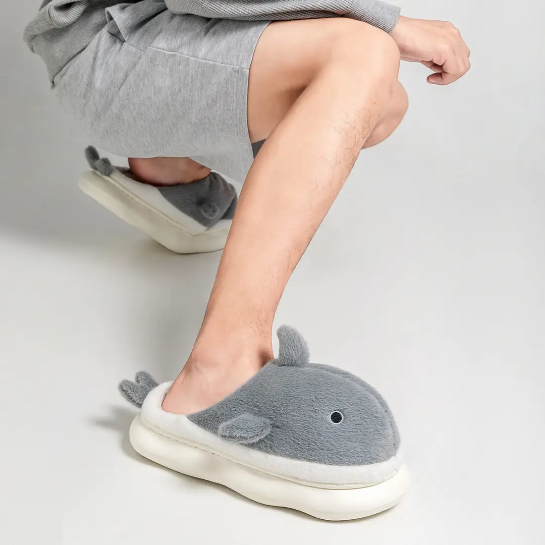 Whale Cotton Slippers Men's Autumn and Winter Indoor Home Non-slip fleece-lined Warm Couple's Non-stinky Foot Cotton Shoes Women's Outer Wear - Image 5
