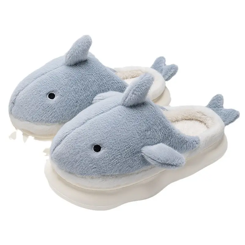 Whale Cotton Slippers Men's Autumn and Winter Indoor Home Non-slip fleece-lined Warm Couple's Non-stinky Foot Cotton Shoes Women's Outer Wear - Image 7