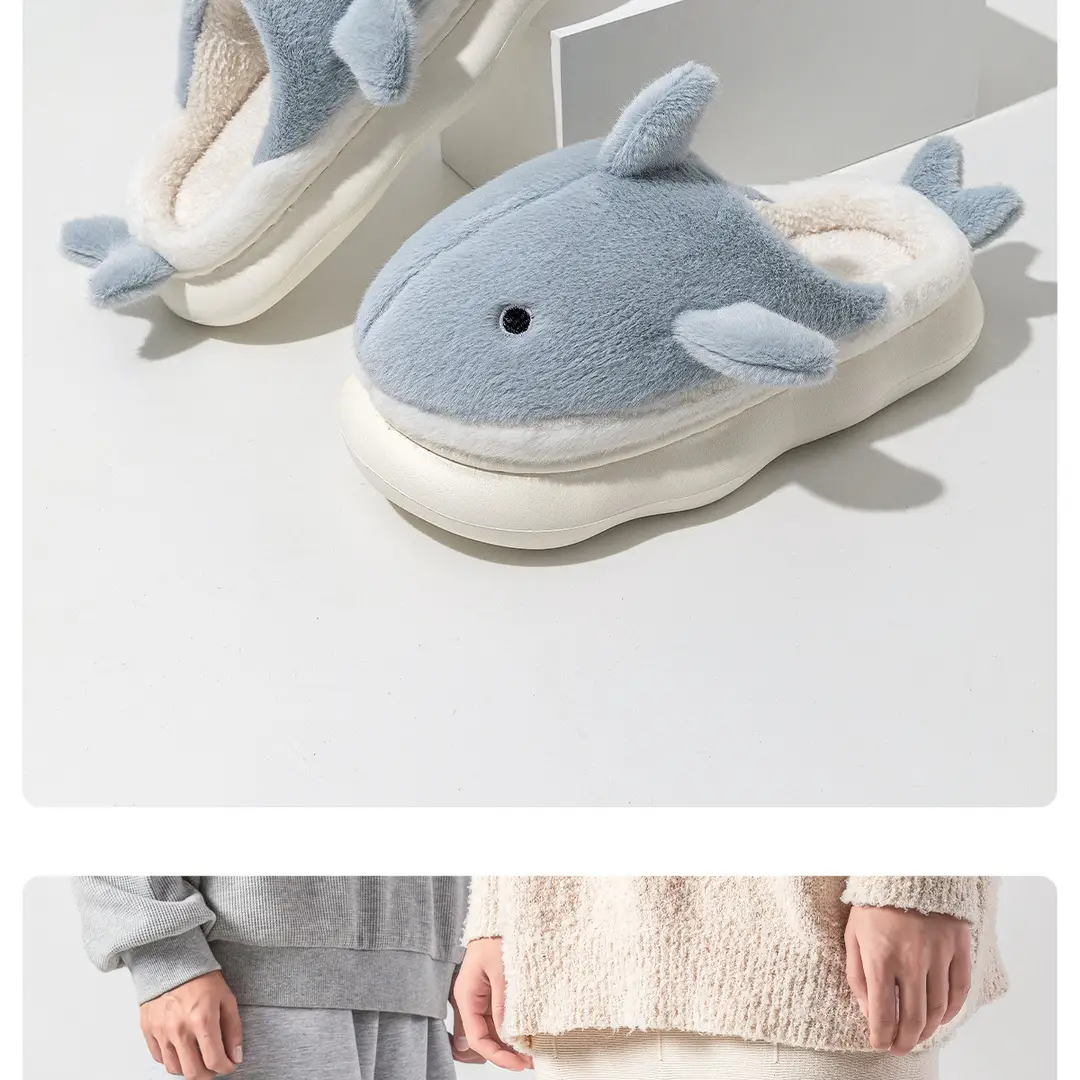 Whale Cotton Slippers Men's Autumn and Winter Indoor Home Non-slip fleece-lined Warm Couple's Non-stinky Foot Cotton Shoes Women's Outer Wear — feature 20