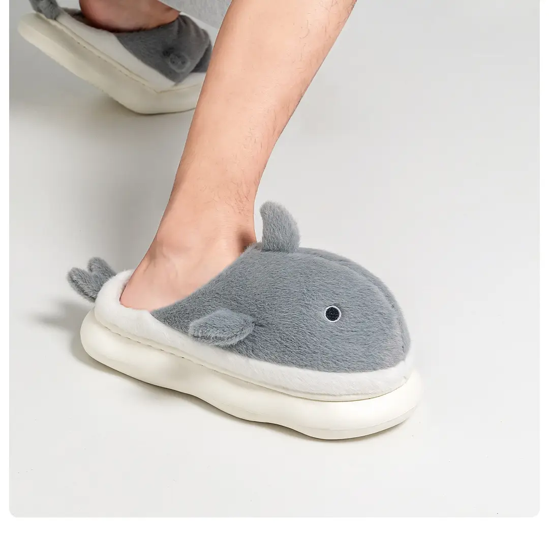 Whale Cotton Slippers Men's Autumn and Winter Indoor Home Non-slip fleece-lined Warm Couple's Non-stinky Foot Cotton Shoes Women's Outer Wear — feature 4