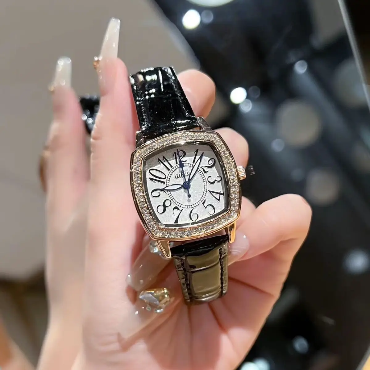 Women Square Diamond Crossbody Watch Waterproof Quartz