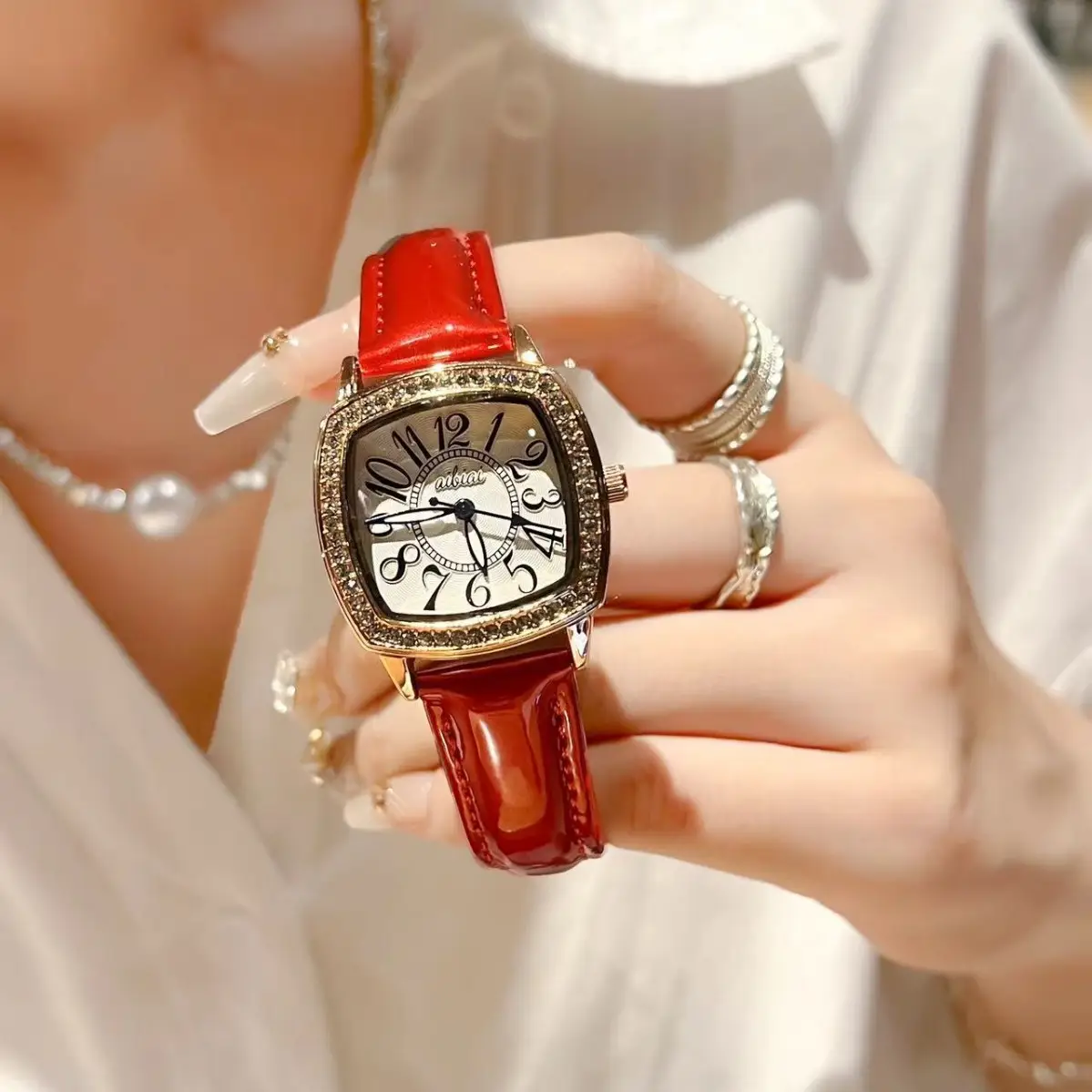 Women Square Diamond Crossbody Watch Waterproof Quartz