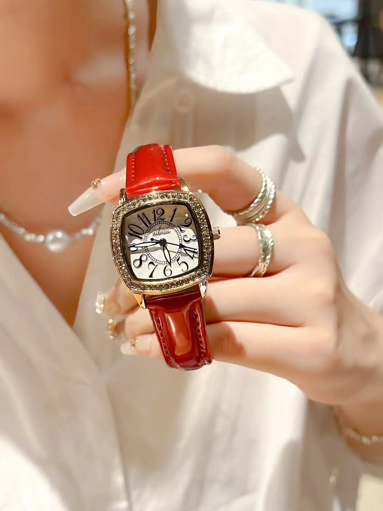Women Square Diamond Crossbody Watch Waterproof Quartz