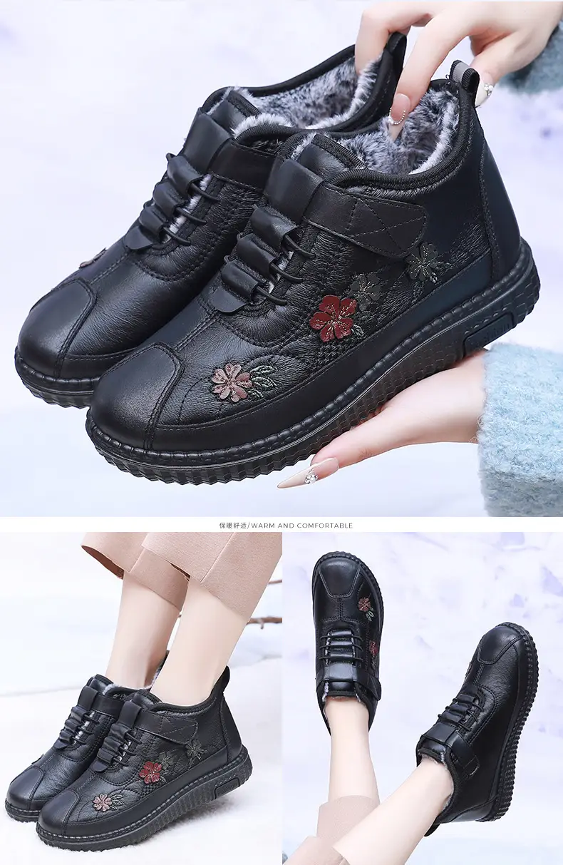 Old Beijing Cloth Shoes Women's Old Men's Cotton Shoes Winter fleece-lined Warm Middle-aged and Old Mother Shoes Non-slip Soft-soled Grandma's Cotton Boots — feature 20