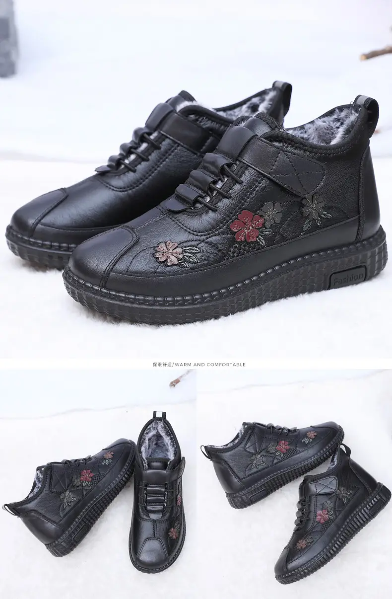 Old Beijing Cloth Shoes Women's Old Men's Cotton Shoes Winter fleece-lined Warm Middle-aged and Old Mother Shoes Non-slip Soft-soled Grandma's Cotton Boots — feature 31