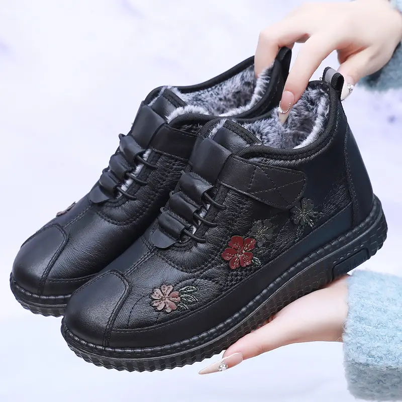 Old Beijing Cloth Shoes Women's Old Men's Cotton Shoes Winter fleece-lined Warm Middle-aged and Old Mother Shoes Non-slip Soft-soled Grandma's Cotton Boots