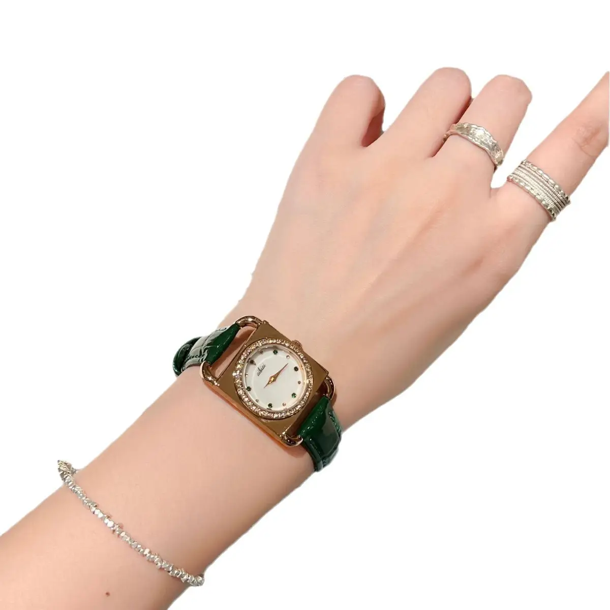 Luxury Quartz Ladies Watch with White Dial & Crystal Ring - Image 7