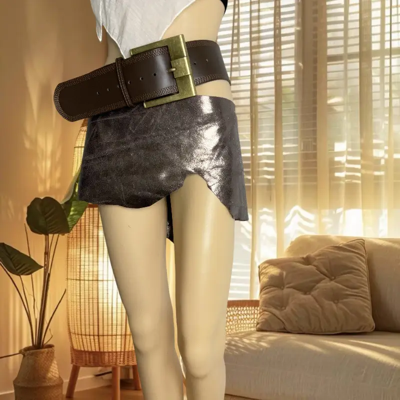Vintage Leather Belt with Gold Rivet for Women - Image 5