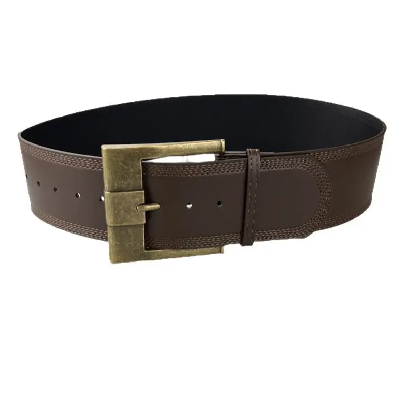 Vintage Leather Belt with Gold Rivet for Women - Image 6
