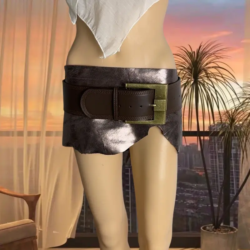 Vintage Leather Belt with Gold Rivet for Women — feature 6