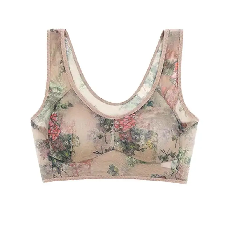 Mother's Underwear Women's Middle-aged and Elderly Bra No Steel Ring plus size Bra Vest Type Pullover Ice Silk No Mark Summer Thin