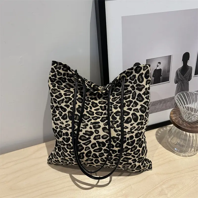 Large Leopard Print Canvas Shoulder Bag for Women - Image 3