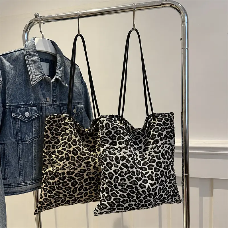 Large Leopard Print Canvas Shoulder Bag for Women - Image 6