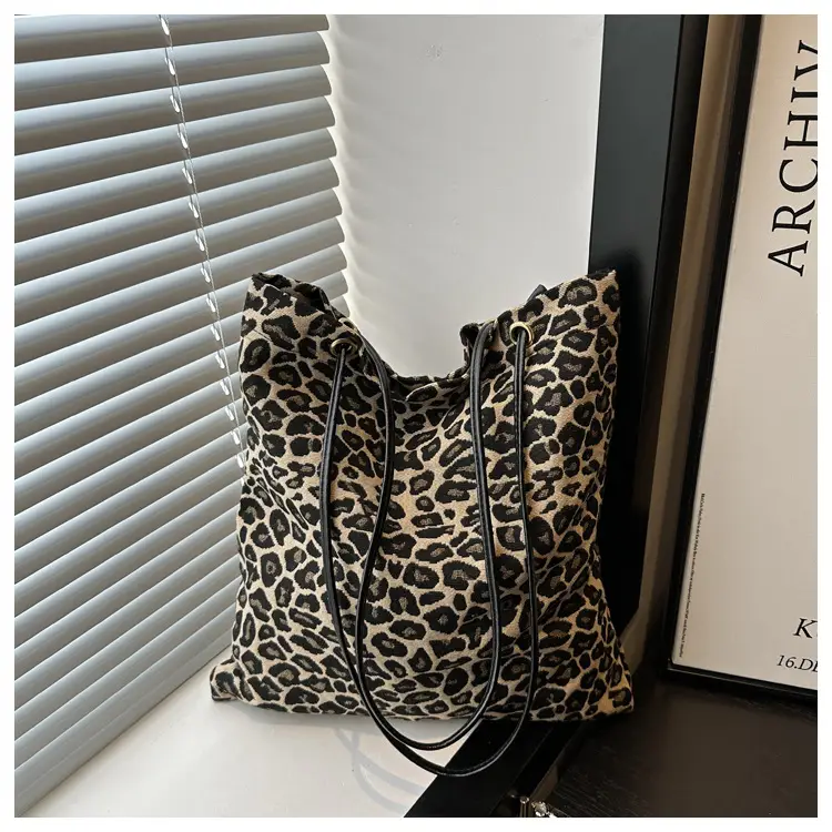 Large Leopard Print Canvas Shoulder Bag for Women — feature 10