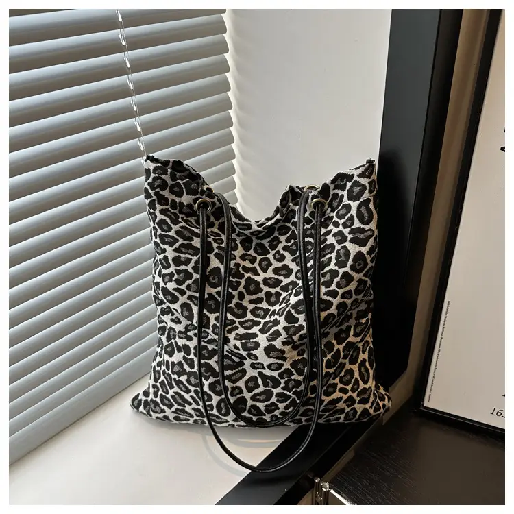 Large Leopard Print Canvas Shoulder Bag for Women — feature 11