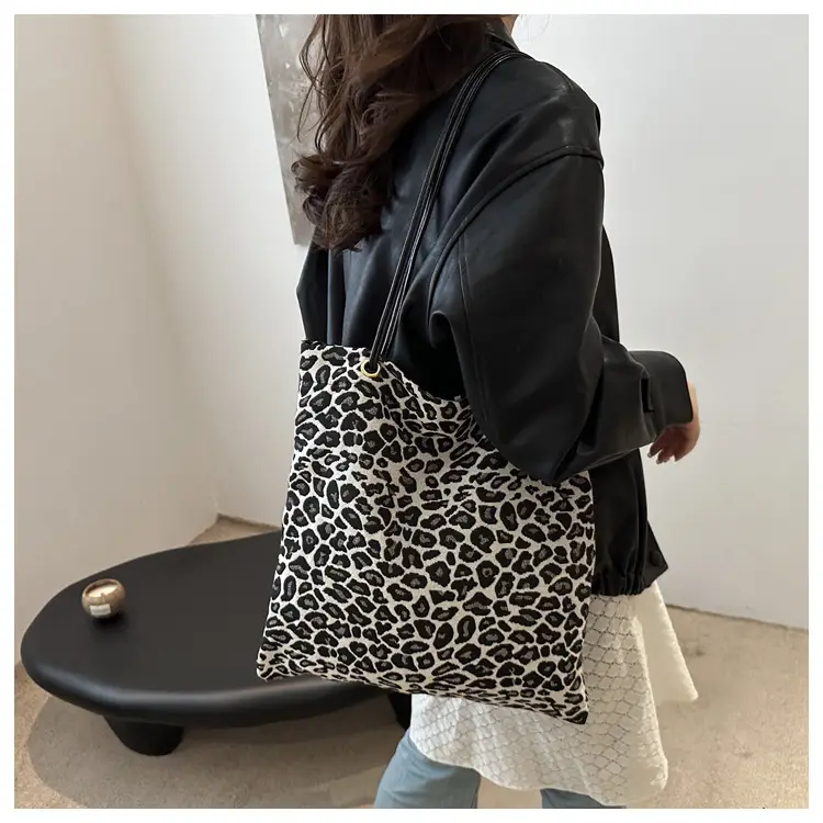 Large Leopard Print Canvas Shoulder Bag for Women — feature 13