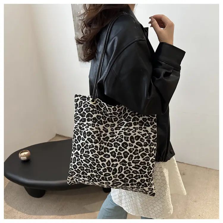 Large Leopard Print Canvas Shoulder Bag for Women — feature 14