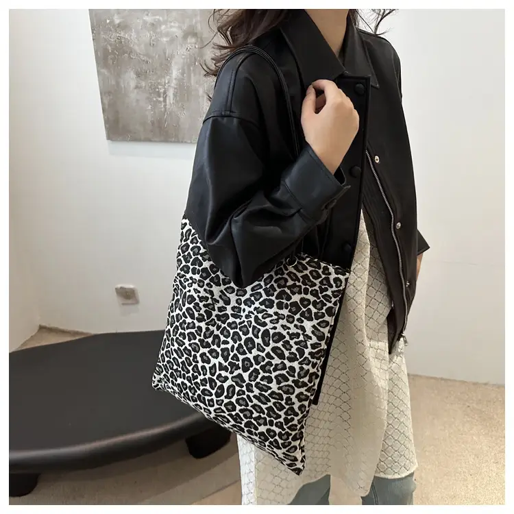 Large Leopard Print Canvas Shoulder Bag for Women — feature 15
