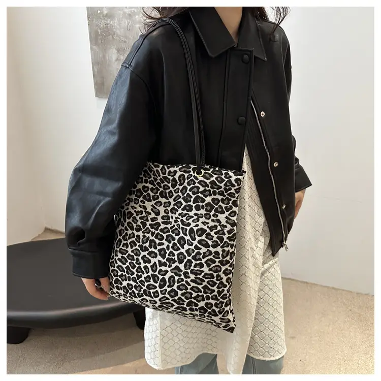 Large Leopard Print Canvas Shoulder Bag for Women — feature 16