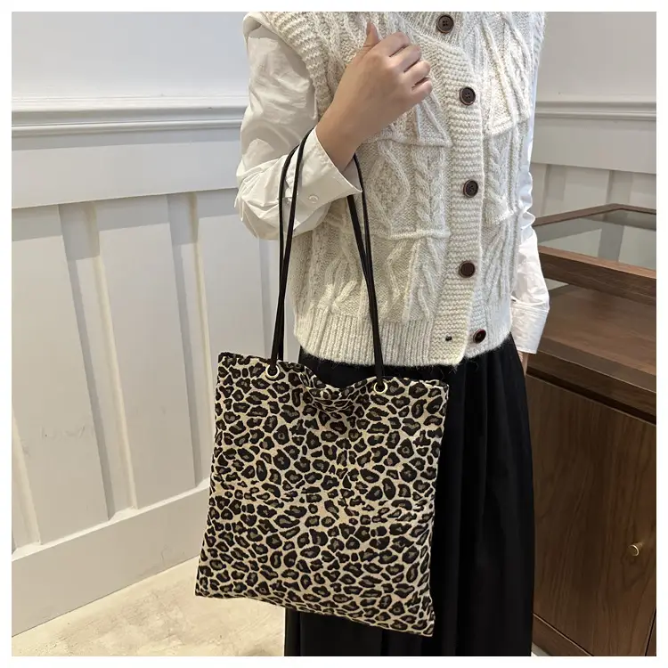 Large Leopard Print Canvas Shoulder Bag for Women — feature 24