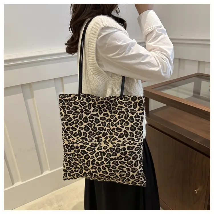 Large Leopard Print Canvas Shoulder Bag for Women — feature 26