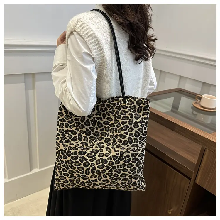 Large Leopard Print Canvas Shoulder Bag for Women — feature 28