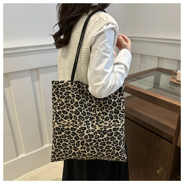 Large Leopard Print Canvas Shoulder Bag for Women — feature 32