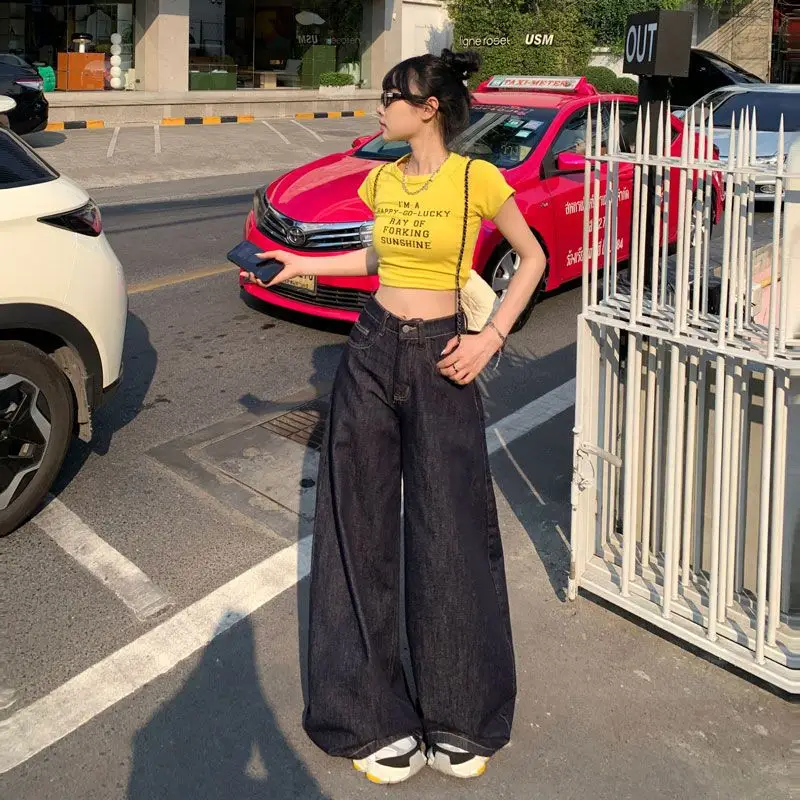 Dark Blue Wide Leg Jeans Women's Slim Fit 2024 - Image 3