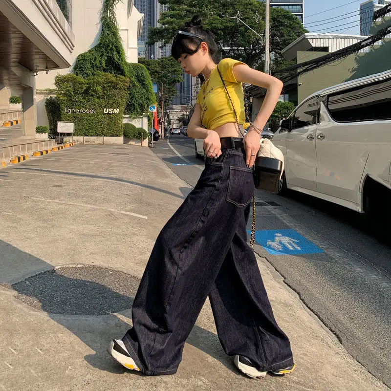 Dark Blue Wide Leg Jeans Women's Slim Fit 2024 - Image 4
