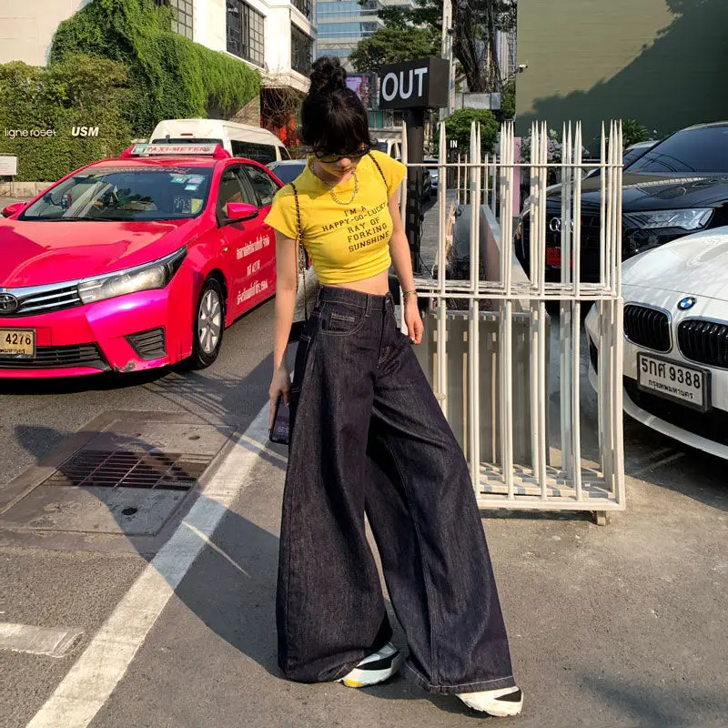 Dark Blue Wide Leg Jeans Women's Slim Fit 2024 - Image 5