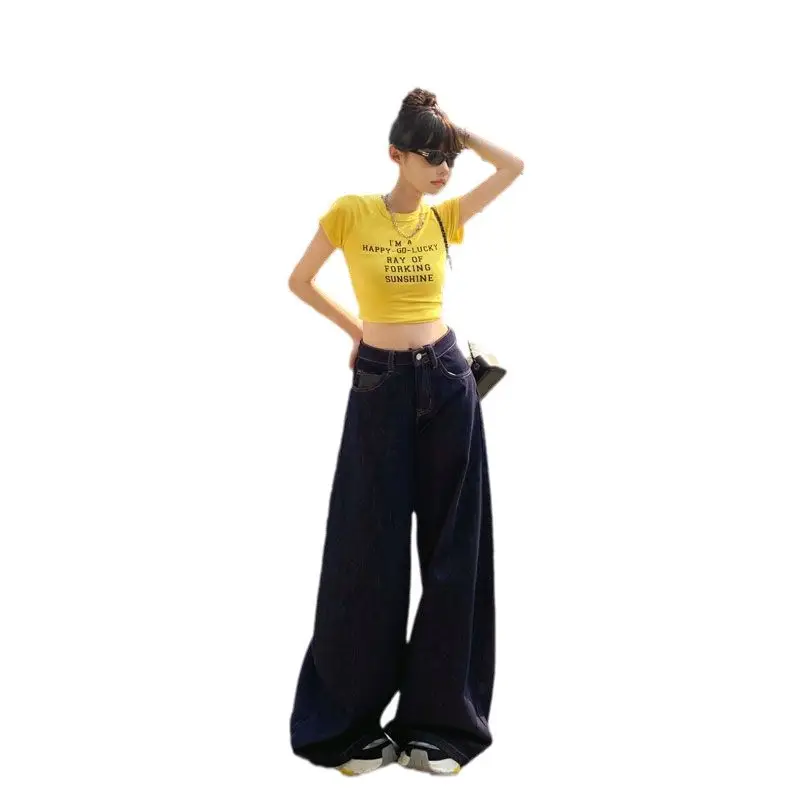 Dark Blue Wide Leg Jeans Women's Slim Fit 2024 - Image 6