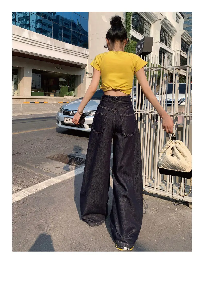 Dark Blue Wide Leg Jeans Women's Slim Fit 2024 — feature 10