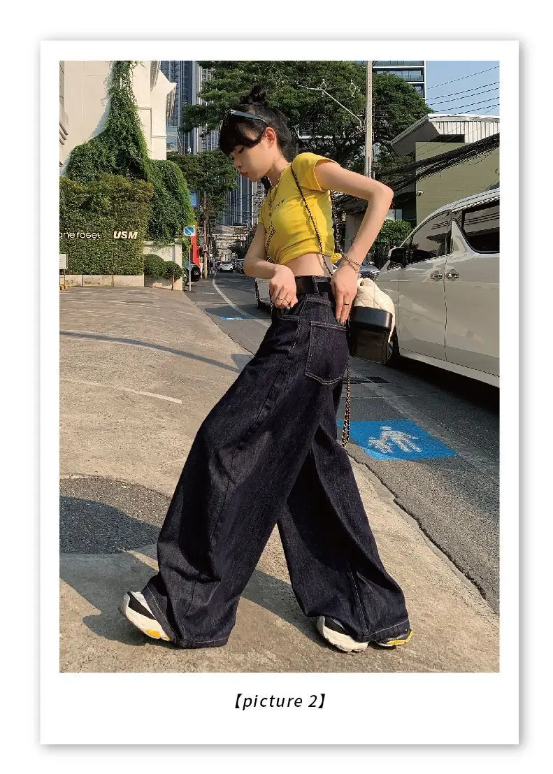 Dark Blue Wide Leg Jeans Women's Slim Fit 2024 — feature 4