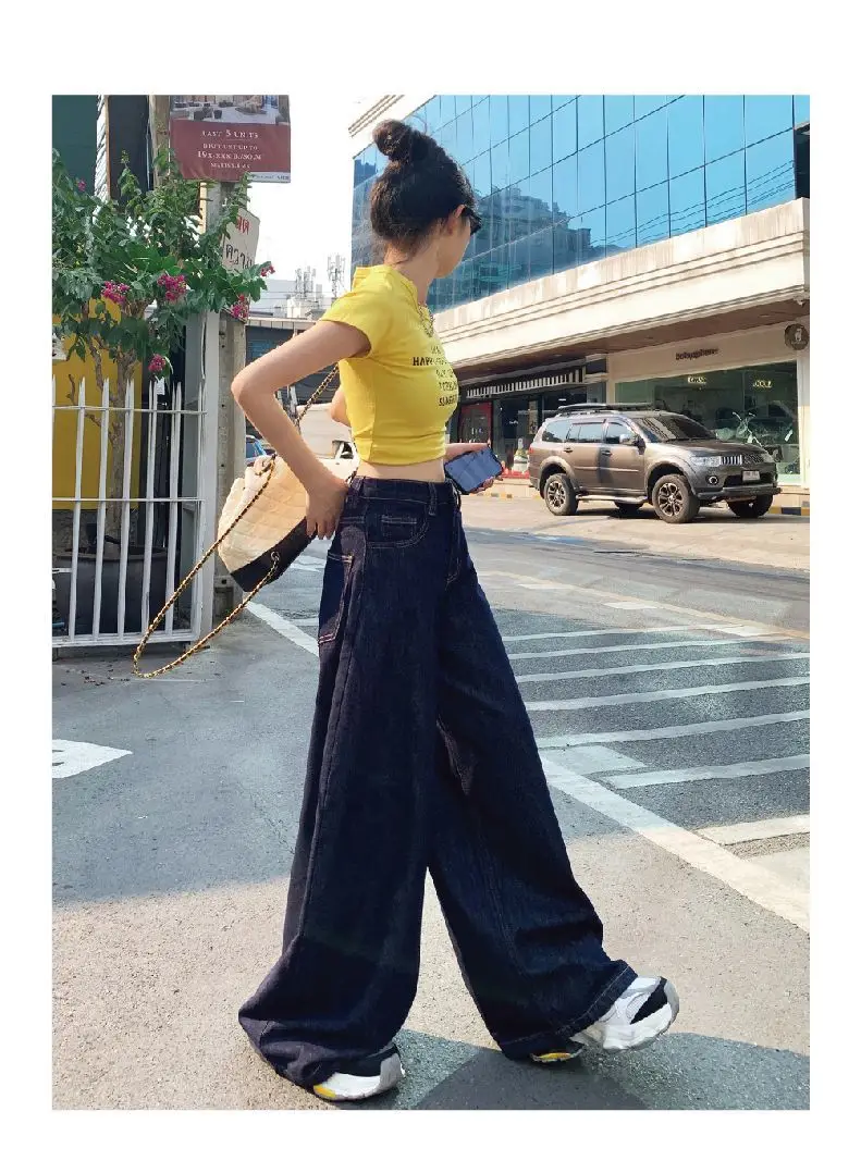 Dark Blue Wide Leg Jeans Women's Slim Fit 2024 — feature 6