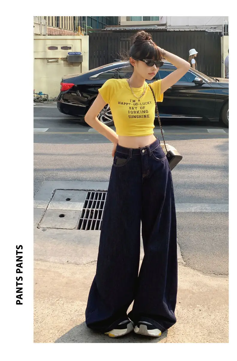 Dark Blue Wide Leg Jeans Women's Slim Fit 2024 — feature 7