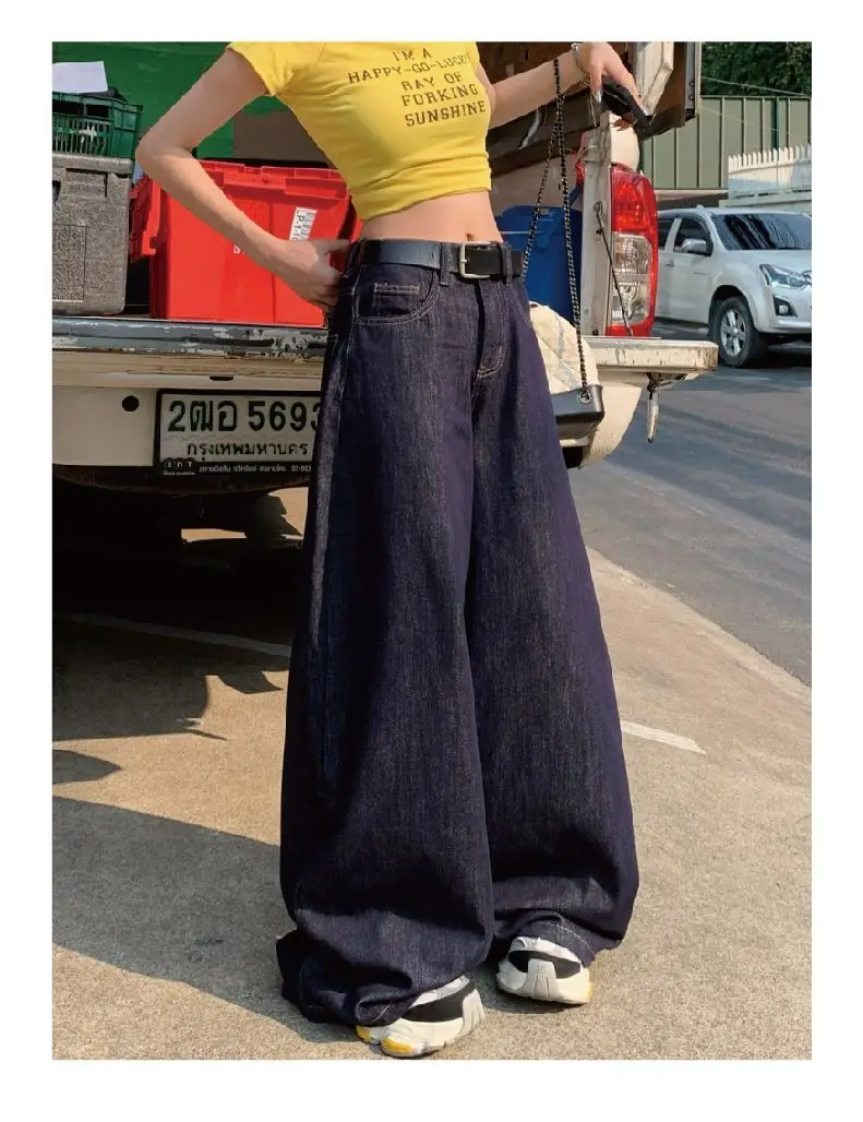 Dark Blue Wide Leg Jeans Women's Slim Fit 2024 — feature 8